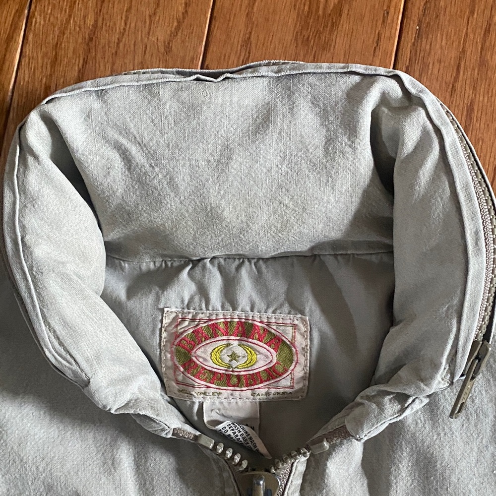 Vintage Banana Republic Safari Utility Vest Hidden Hood Khaki Cotton 80s S - Picture 8 of 12